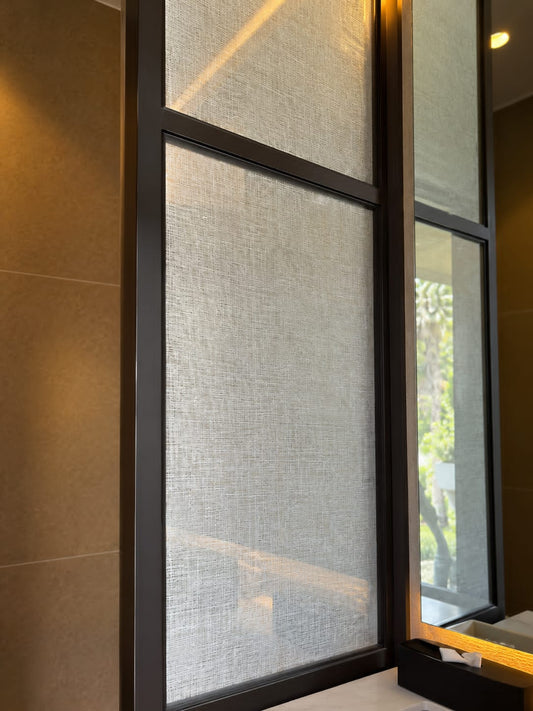 Fabric-Laminated Glass Bathroom Divider