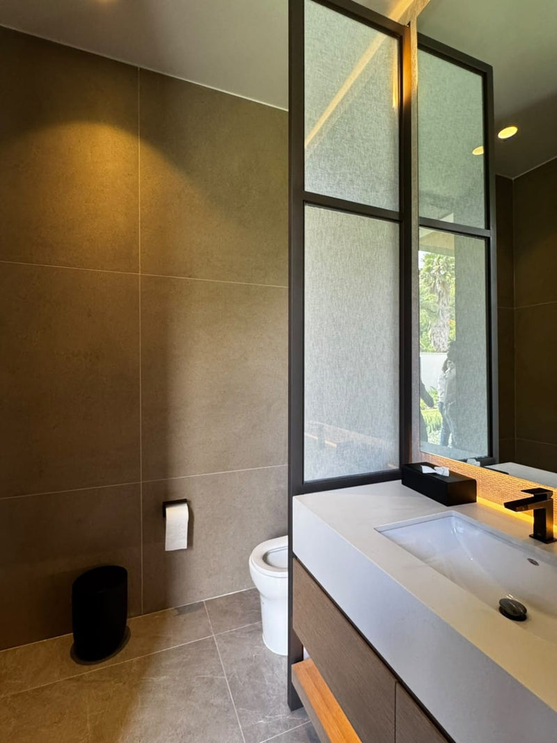 Fabric-Laminated Glass Bathroom Divider
