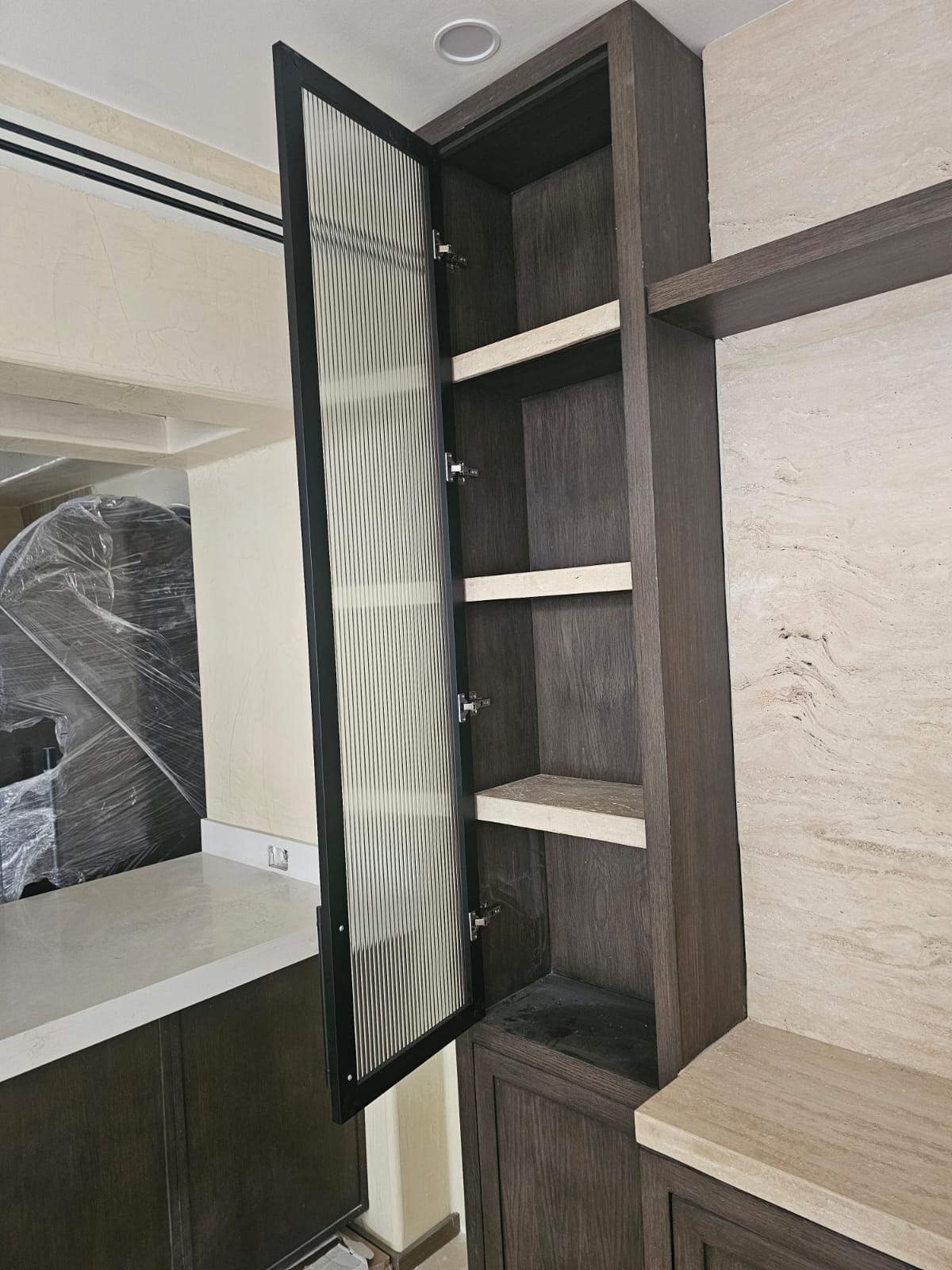 Slim Black-Framed Fluted Glass Cabinet Doors