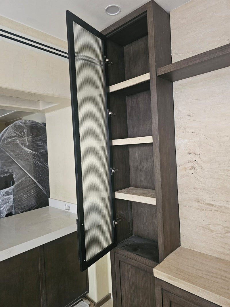 Slim Black-Framed Fluted Glass Cabinet Doors