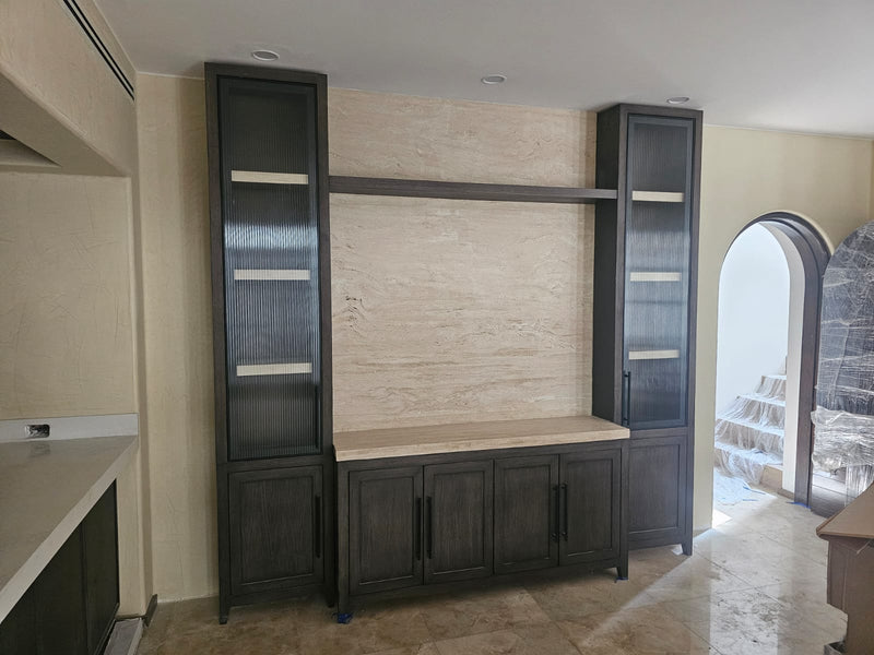 Slim Black-Framed Fluted Glass Cabinet Doors