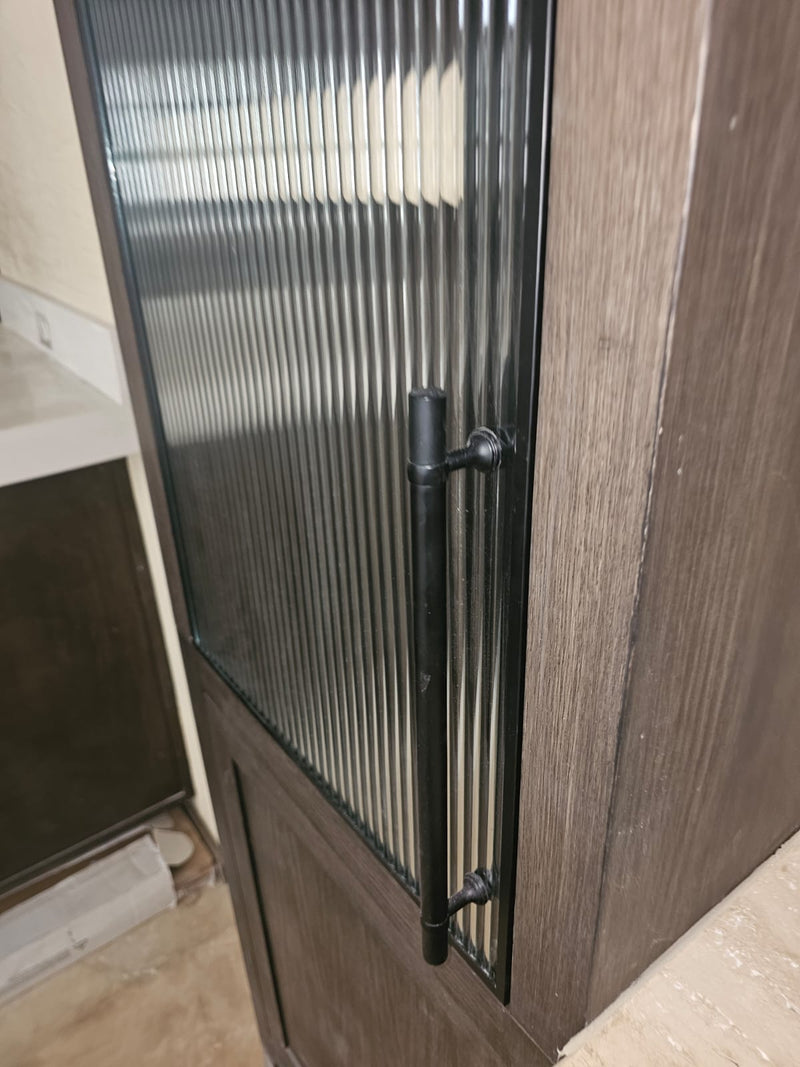 Slim Black-Framed Fluted Glass Cabinet Doors