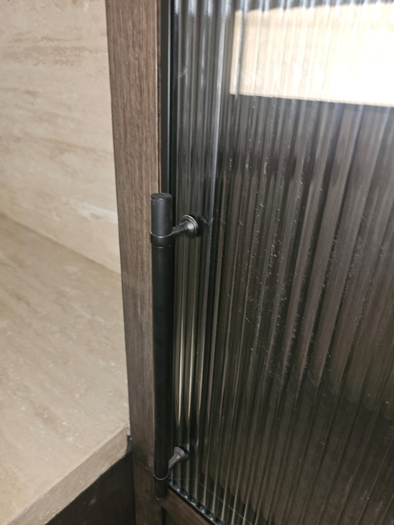 Slim Black-Framed Fluted Glass Cabinet Doors
