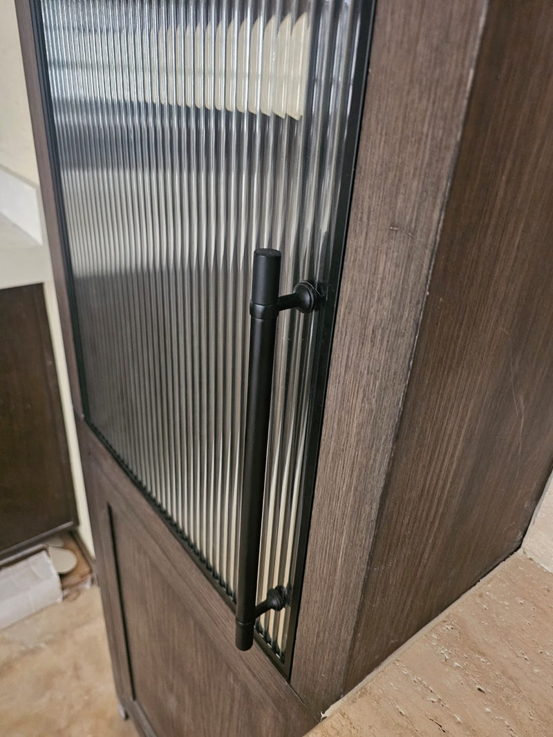 Slim Black-Framed Fluted Glass Cabinet Doors