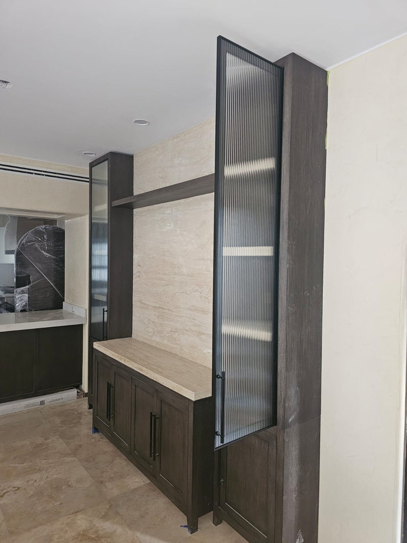 Slim Black-Framed Fluted Glass Cabinet Doors