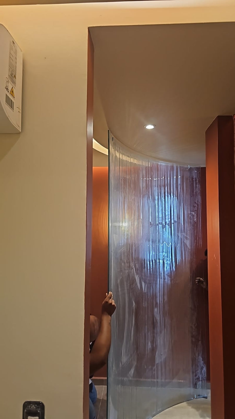 Curved Fluted Glass Room Divider
