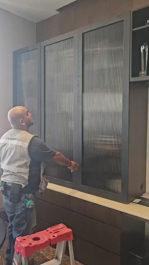 Black-Framed Fluted Glass Cabinet Doors