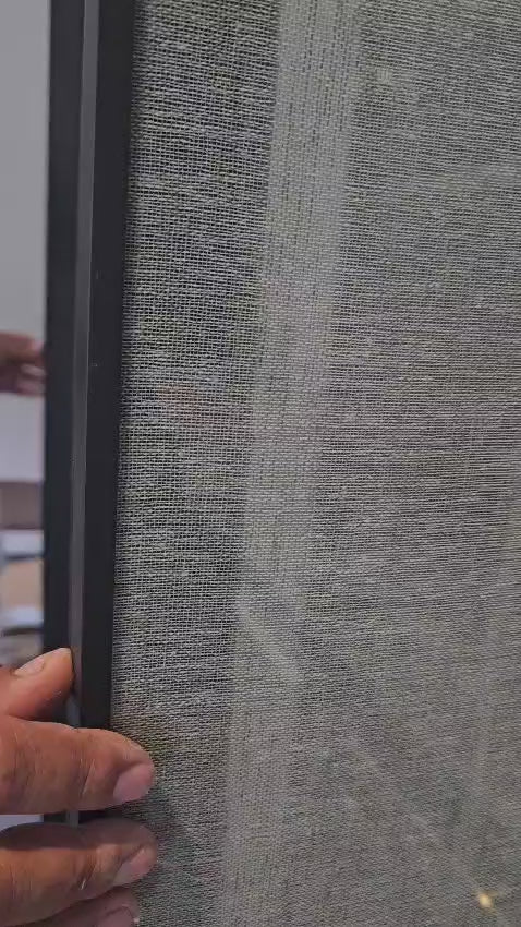 Black-Framed Fabric-Laminated Glass Cabinet Doors