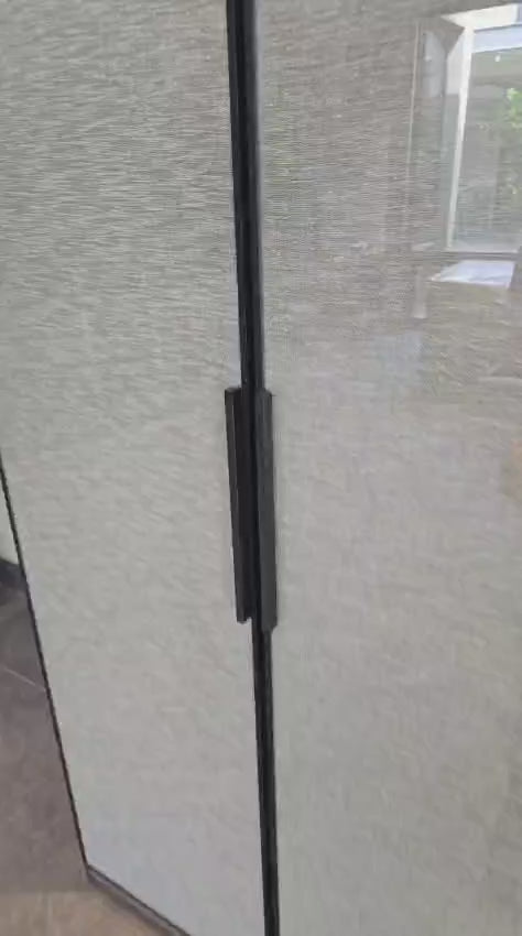 Black-Framed Fabric-Laminated Glass Cabinet Doors